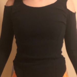 Free People black ribbed cold shoulder top